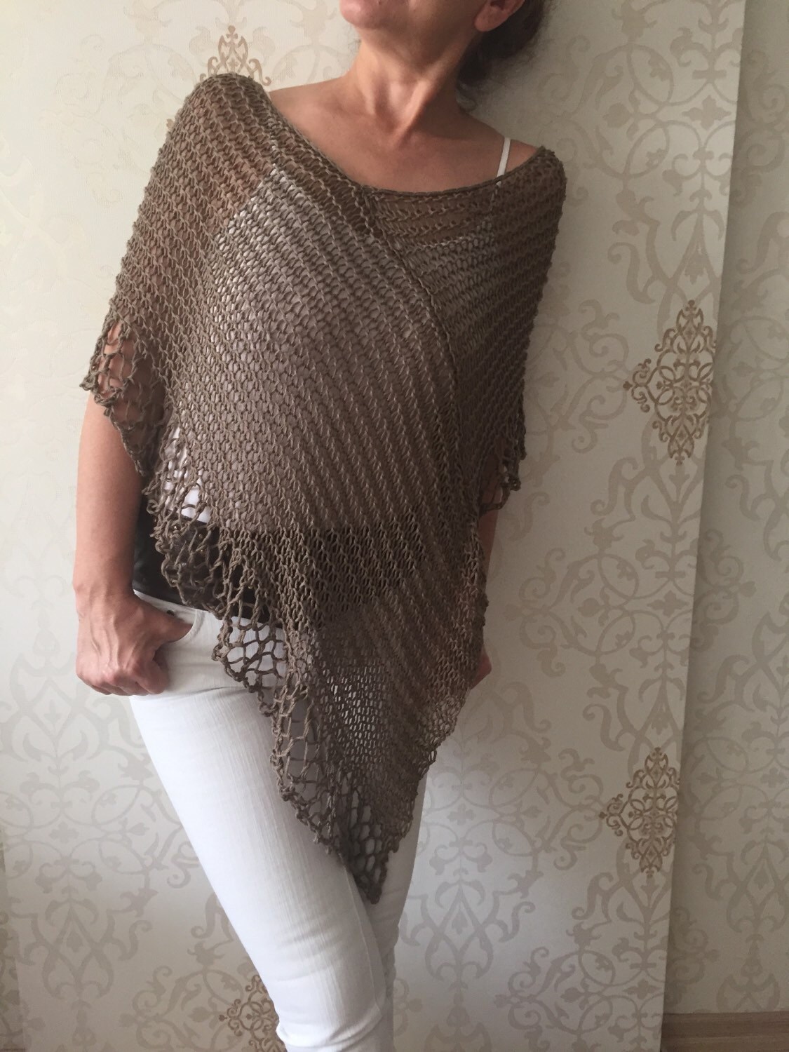 Knit Summer Top, Cotton Poncho, Loose Knit Poncho, Spring Cover Up , Summer Knit Poncho, Poncho Sweater, Shawl, Bolero,