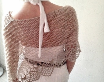 Loose knit brown poncho, Spring knit shawl, shrug, capelet, trendy cape, spring womens top, brown spring wrap, hand knit cover up