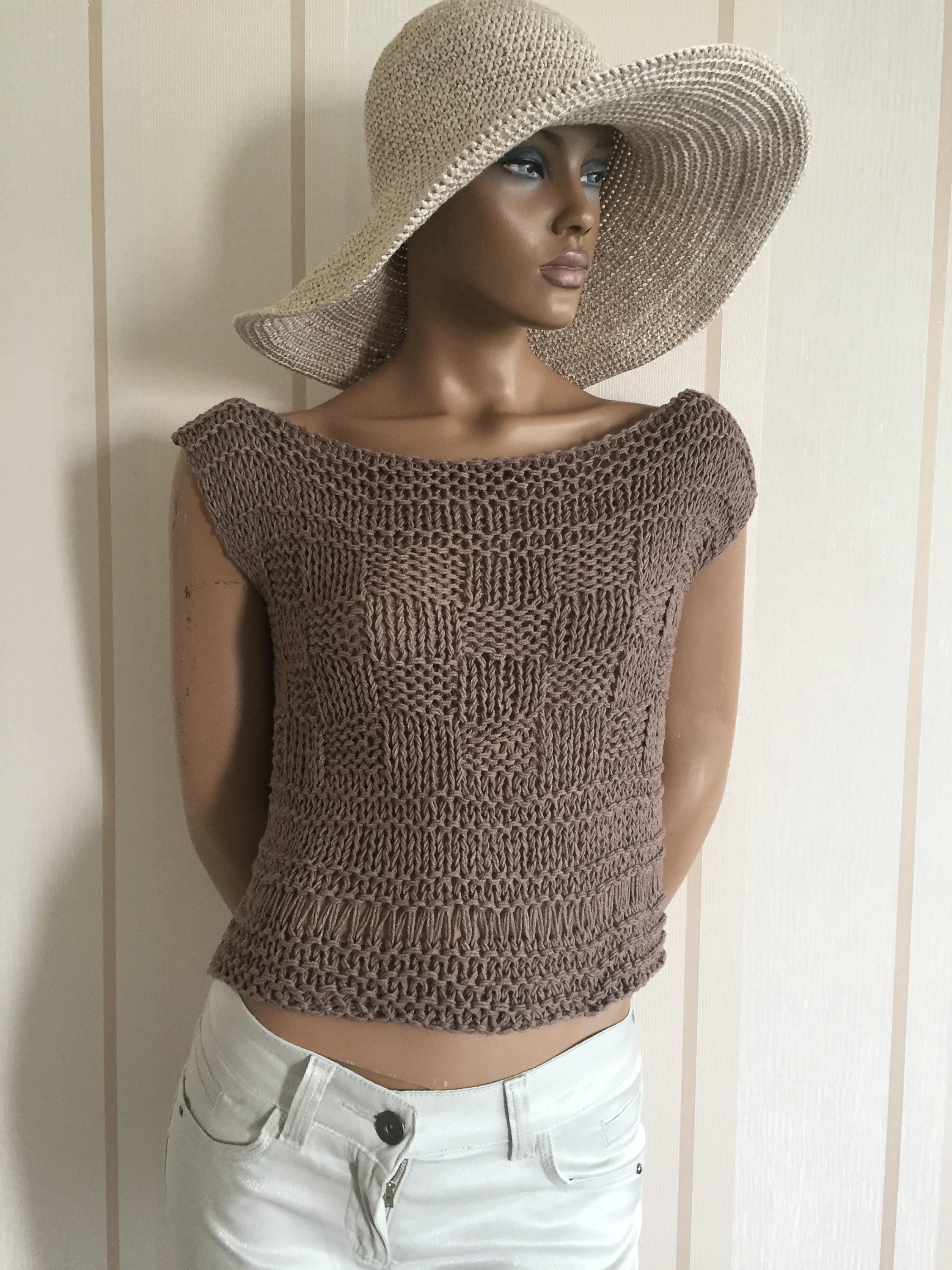 Knit Woman Vest for Summer Sleeveless Loose Knit Tank Cotton Shrug