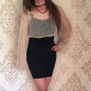 Cropped Sweater  Cropped Shrug Loose Knit Mohair Shrug Boho Fashion Grey Cropped Sweater  Knitted Top  Grey Top  Cropped Sweater Top