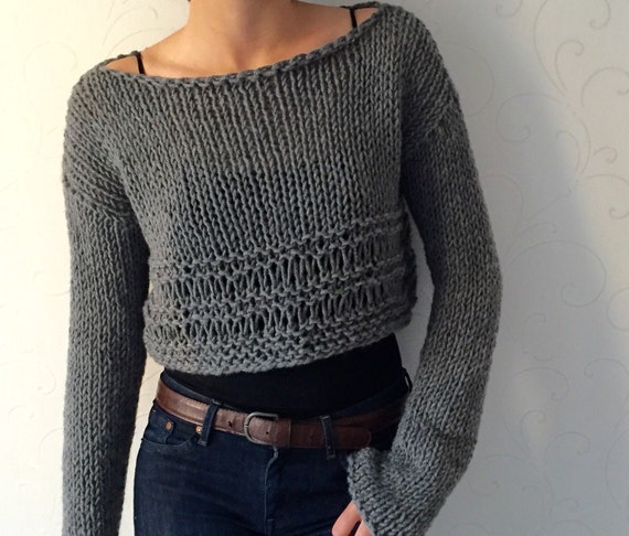 Knit Sweater Knit Crop Top Cropped Wool Sweater Winter Trends Grey Womens  Top Crop Fashion Cozy Winter Top Warm Boho Wool Sweater 