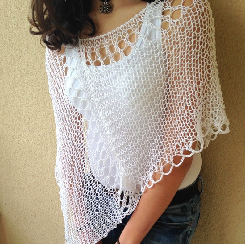 White Cotton Poncho Shrug Capelet Bolero Bridal Poncho Wedding - Etsy