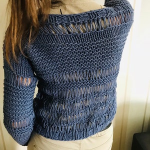 Knit women sweater ,Knit wool boho top , crop top for women, wool sweater, denim pullower, winter jumper,hand knit blouse, winter wear image 6