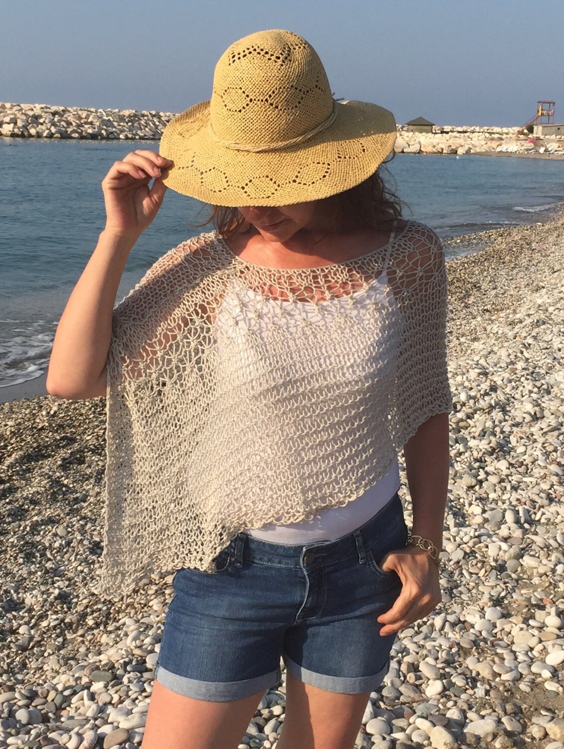 Cotton Summer Poncho Loose Knit Top Ivory Summer Wrap Light - Etsy