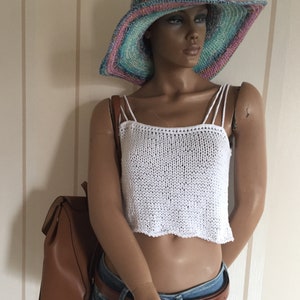 Summer tank top, cotton summer vest, knit crop top,  vegan sleeveless vest, white blouse