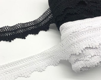 2mts Vintage Style Cotton Lace Edge Trimming, 6cm width White or Black