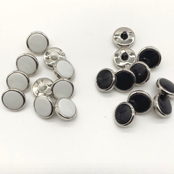 12 Silver Rimmed Buttons in White or Black 15mm