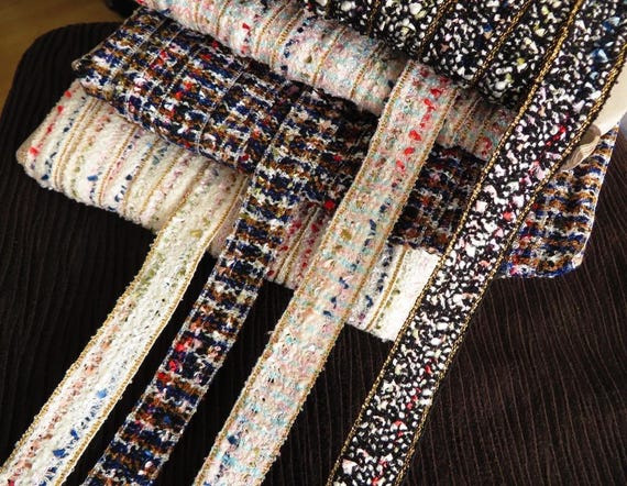 1m textured weave boucle frayed lace edge trimming black pink blue or red