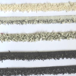 Franja de fio bouclé de 2 m, com borda texturizada e desfiada, opção metálica.