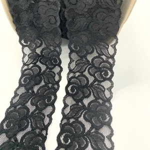 3mt of Black scalloped stretch lace edge trim 6cm width