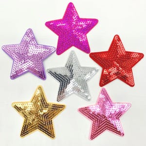 3 Pieces of 9cm Embroidered sequin stars IRON-ON patch applique badge fast delivery from UK