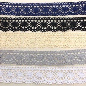 Ribete de encaje de algodón estilo vintage de 3 m, 4,5 cm de ancho, blanco, crema natural, gris, azul marino o negro.