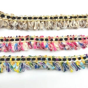 2m of Textured boucle lace fringe trimming, Brown Ombre, Pink or Multi with Gold