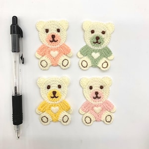 Embroidered Crocheted Teddy Bears, 2 pieces or Whole Set,  6cm patch applique badge