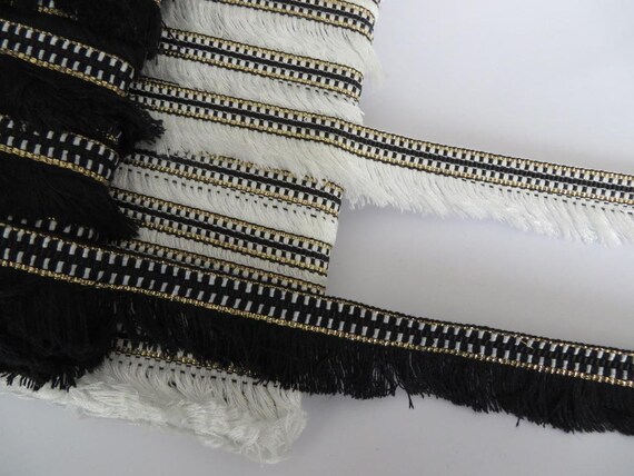 Fringe trimming 4cm width choose white multi gold blue or black per metre