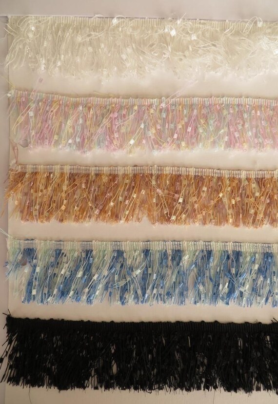 Fringe trimming 4cm width choose white multi gold blue or black per metre