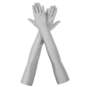 Long SILVER GREY SATIN evening gloves sleeve length opera gloves - stretchy satin - prom party dance drag gloves 54cm / 21&quot;