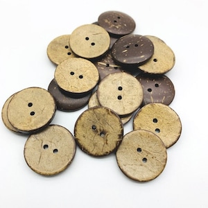 Natural Coconut Buttons: 2-Hole, 25mm - 12 Pieces