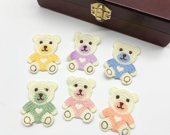 Embroidered Crocheted Teddy Bears, 2 pieces or whole set,  6cm patch applique badge