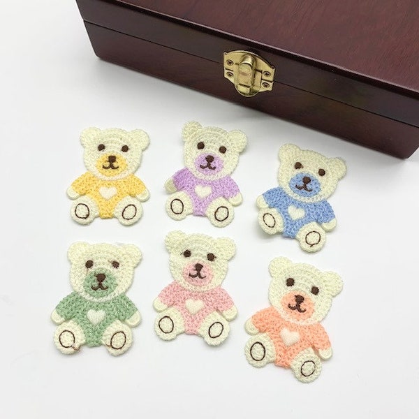 Gestickte gehäkelte Teddybären, 2 Stück oder ganzes Set, 6cm Flicken Applikation Abzeichen