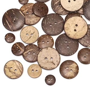 Natural Coconut Buttons: 2-Hole, 15mm, 18mm, 20mm, 25mm, 10 pieces