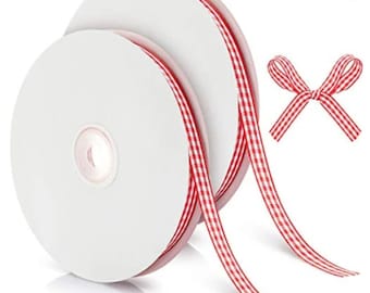 5m or 45m (50yards) of 1cm width red and white gingham ribbon