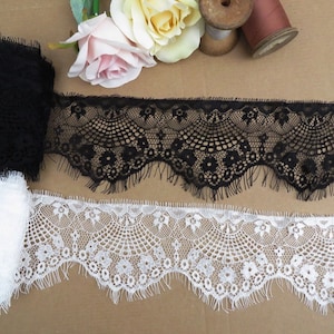 3mt of lace trim with eyelash edge scallop 9cm black or off white