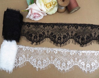 3mt of lace trim with eyelash edge scallop 9cm black or off white