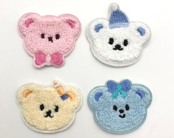 Embroidered Crocheted Teddy Bear Faces, 2 pieces or whole set,  5cm patch applique badge, with adhesive back