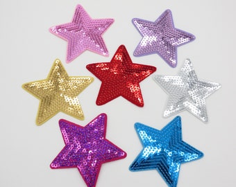 3 Pieces of 9cm Embroidered sequin stars IRON-ON patch applique badge