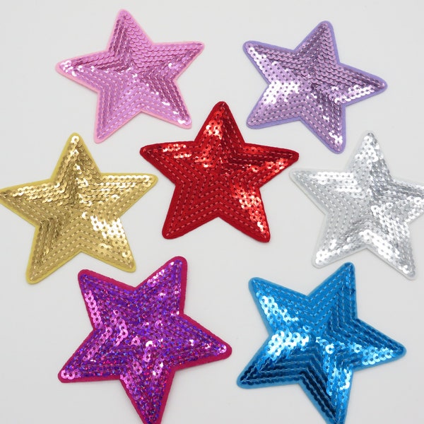 Lot de 3 étoiles brodées à sequins de 9 cm, écusson thermocollant appliqué