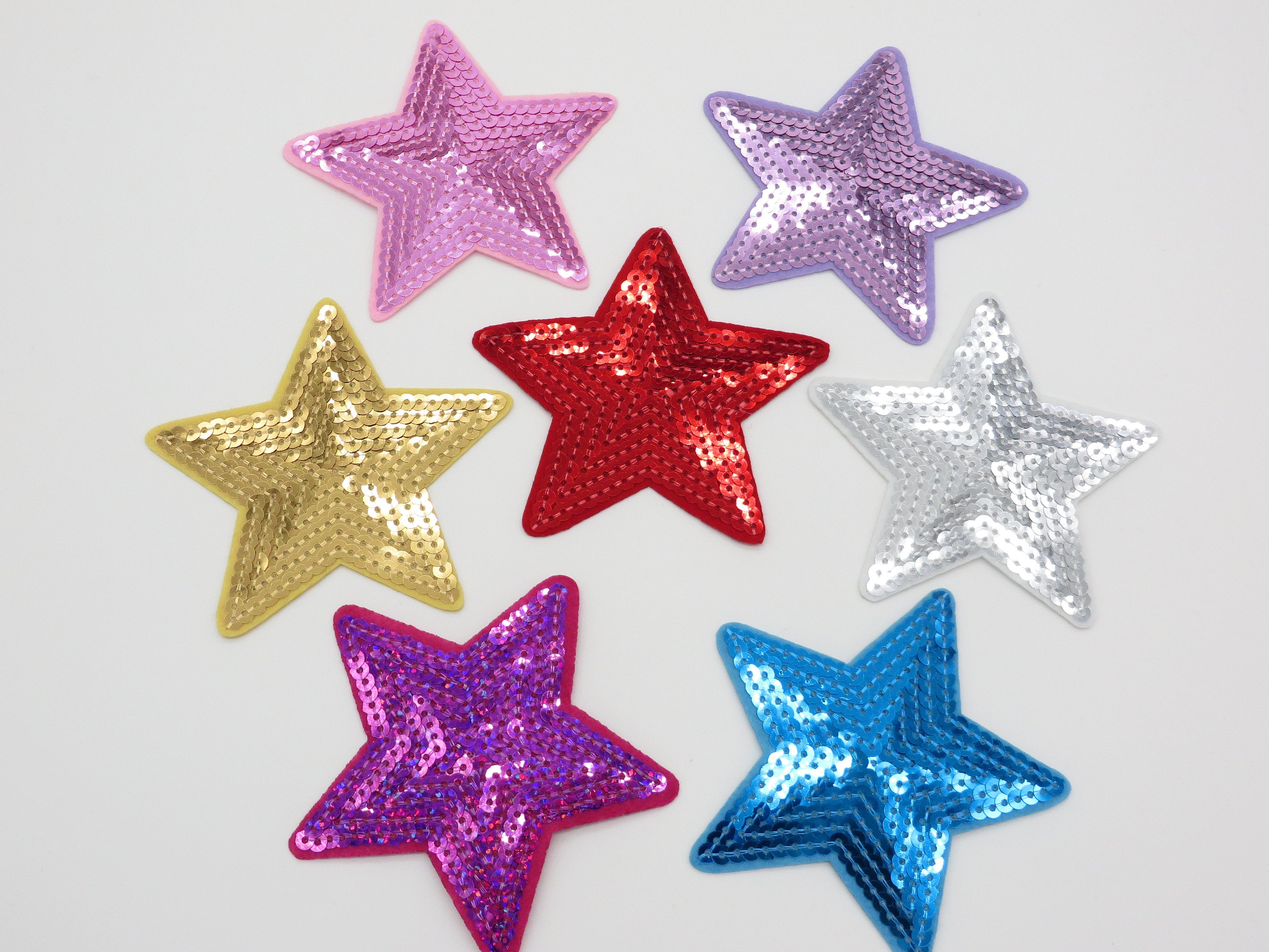 Metallic Silver Star Patches, Sparkly Iron on Embellishments for Jackets,  Christmas Patch 