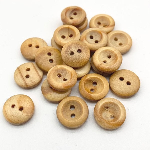 Real Wooden Buttons, Natural Colour, 2-Hole, 14mm (22L) 20 pieces