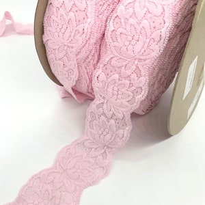 5mt von Pink ausgebogter Stretch Spitzenborte 6 cm breit