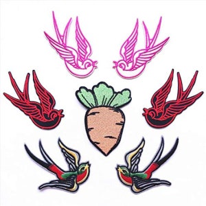 Opstrijkpatch zwaluw: geborduurde rockabilly-appliqué