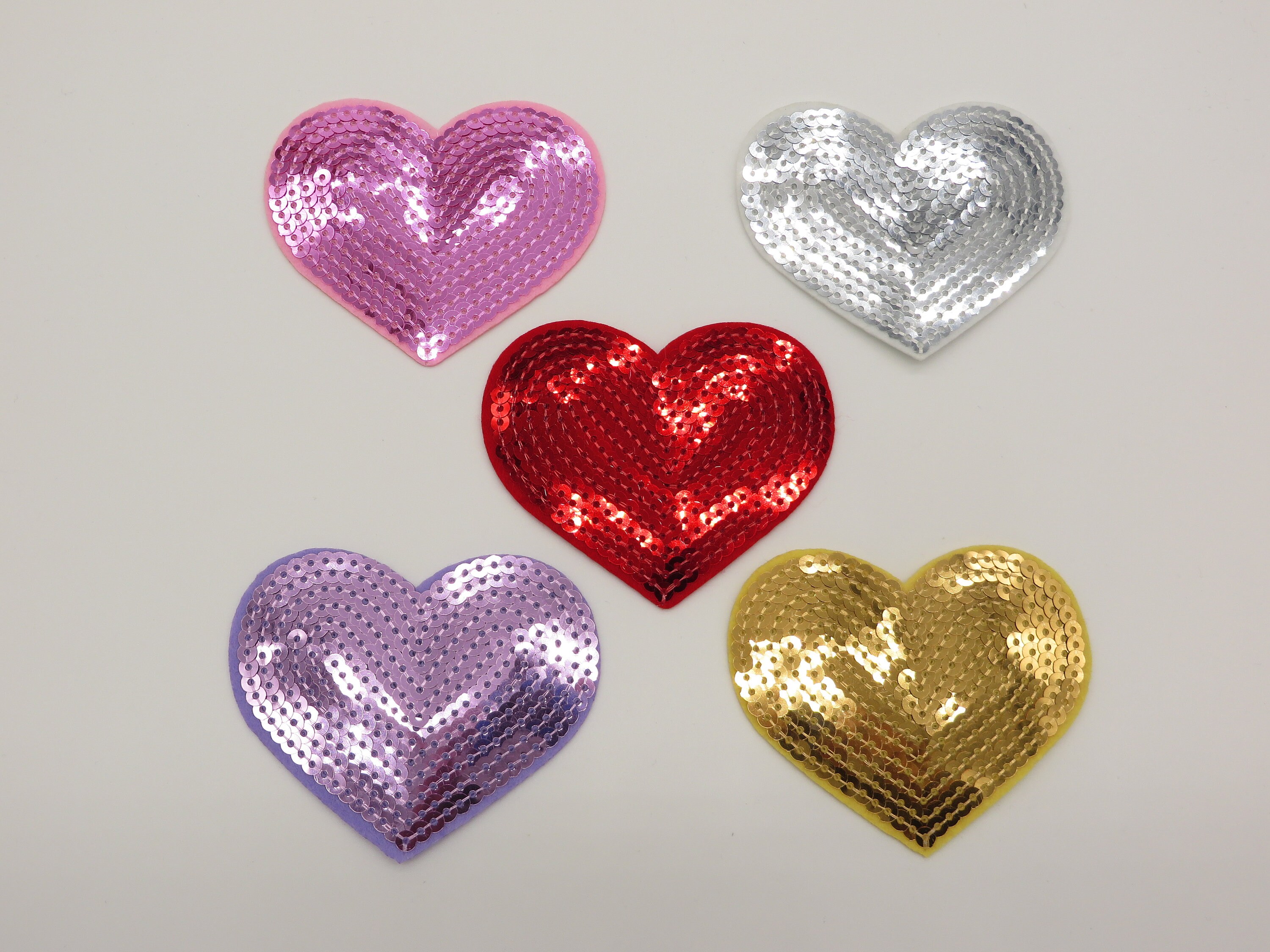 SEQUIN HEART IRON ON BADGE SEW ON PATCH SILVER EMBROIDERED APPLIQUE 