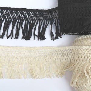 2m Vintage style natural cotton crochet lace trim with fringe, cream or black 9cm