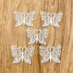 5 pieces Embroidered Guipure Lace Butterflies Sew-on patch applique White