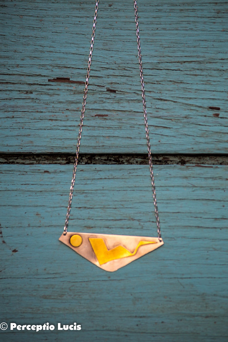 Brass Doodles on NIckel Triangle Phoenix Necklace