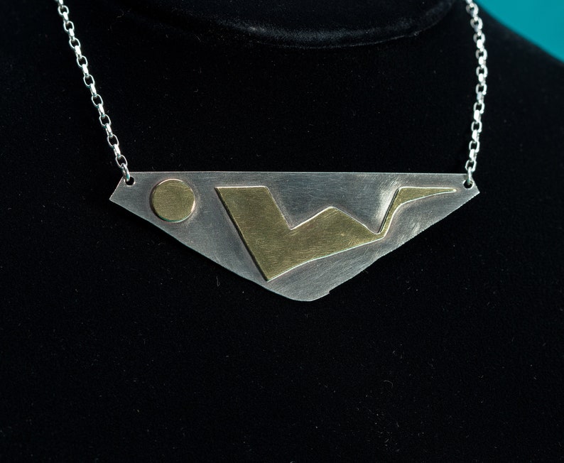 Brass Doodles on NIckel Triangle Phoenix Necklace