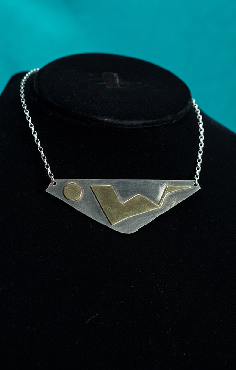 Brass Doodles on NIckel Triangle Phoenix Necklace