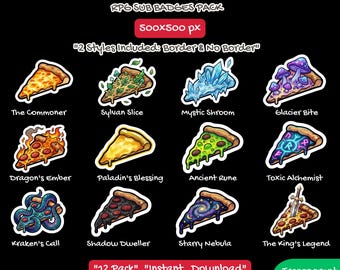 12 Legendary Pizza RPG Sub Badges, Twitch Emotes (PNG, 500px, Digital Download)