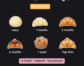 Cute Croissant Sub Badges, Bakery Twitch Badge, Bread Evolution Bit Badge, Cozy Streamer Asset, Pastry Icon, Youtube Membership,
