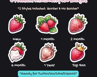 Strawberry Twitch Sub Badges | Watercolor Emotes, Streamer Assets