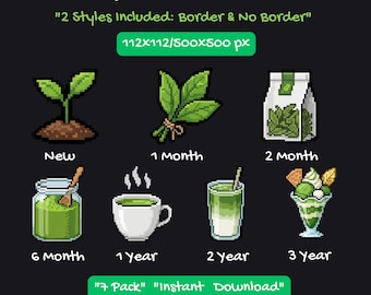 Matcha Pixel Art Sub Badges, Twitch Discord Streamer Loyalty Badges (Instant Download)