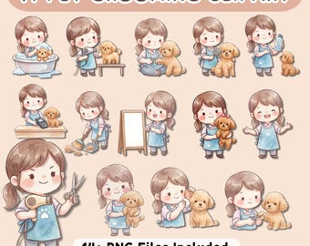 Watercolor Pet Grooming Clipart, Dog Salon PNG Bundle
