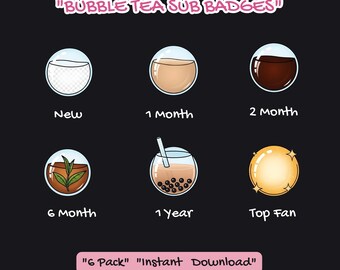 Bubble Tea Sub Badges, Twitch Loyalty Icons (Digital Download)