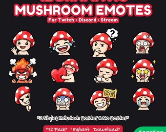 12 Dramatic Mushroom Emotes for Twitch, Discord Streamer Assets (Instant Download)