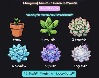 Succulent Twitch Sub Badges, Crystal Bloom Emotes, Kawaii Loyalty Badges (PNG Digital Download)