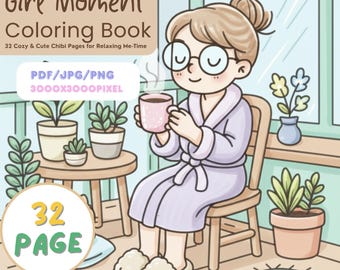 Girl and Pets Coloring Book, Illustrations (Digital PDF Download